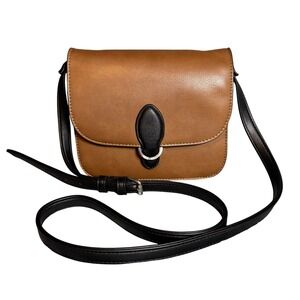 Nine West Brown Black Colorblock Faux Leather Crossbody Bag Small Messenger